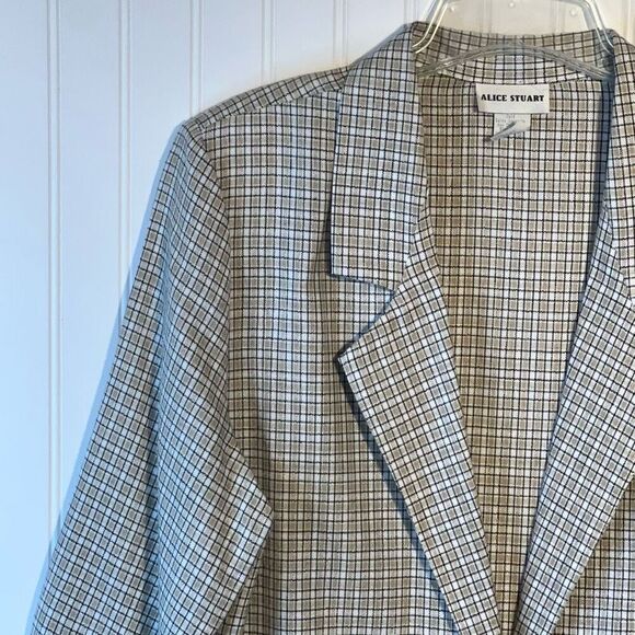 Vintage Alice Stuart One Button Blazer Jacket Women's size X-Large Tan Check - Picture 2 of 12